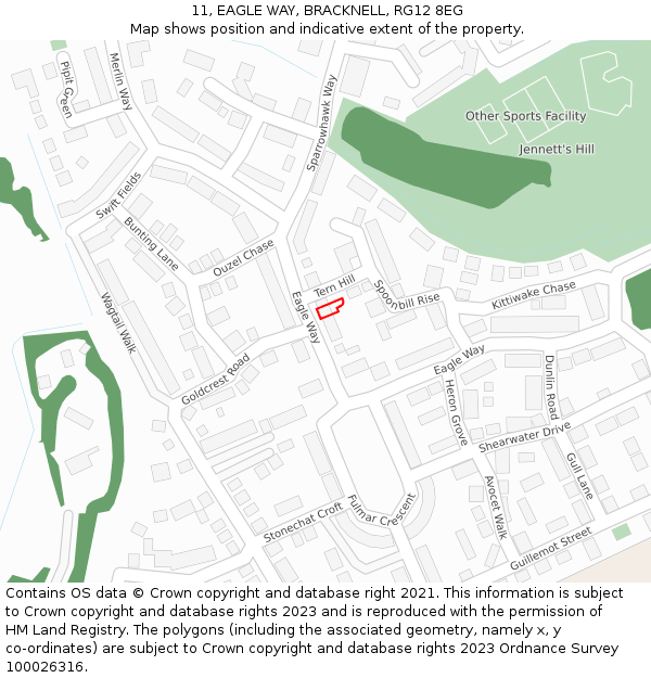11, EAGLE WAY, BRACKNELL, RG12 8EG: Location map and indicative extent of plot