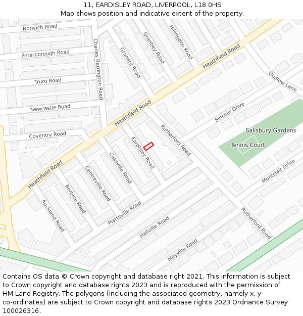 11, EARDISLEY ROAD, LIVERPOOL, L18 0HS: Location map and indicative extent of plot