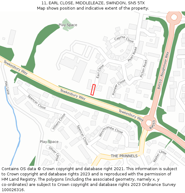 11, EARL CLOSE, MIDDLELEAZE, SWINDON, SN5 5TX: Location map and indicative extent of plot
