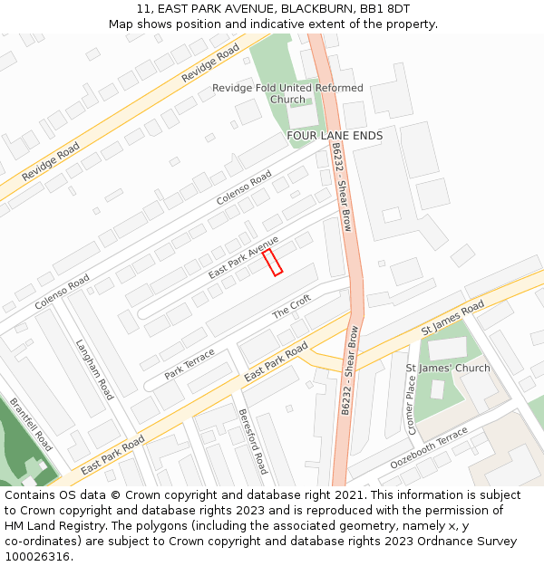 11, EAST PARK AVENUE, BLACKBURN, BB1 8DT: Location map and indicative extent of plot