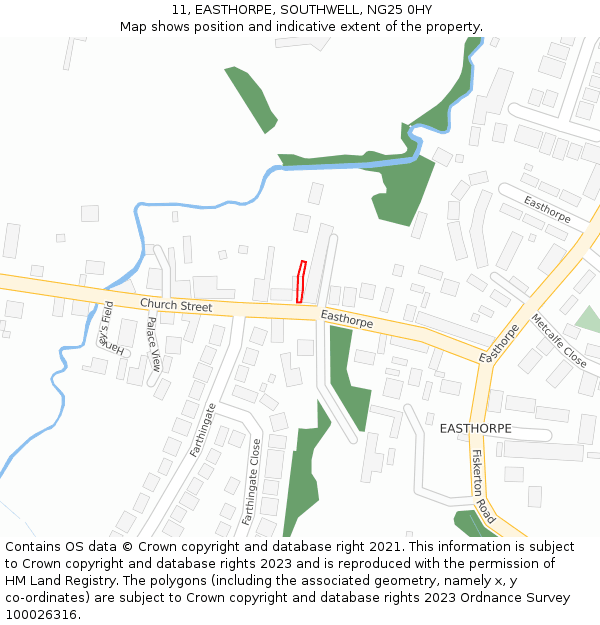 11, EASTHORPE, SOUTHWELL, NG25 0HY: Location map and indicative extent of plot