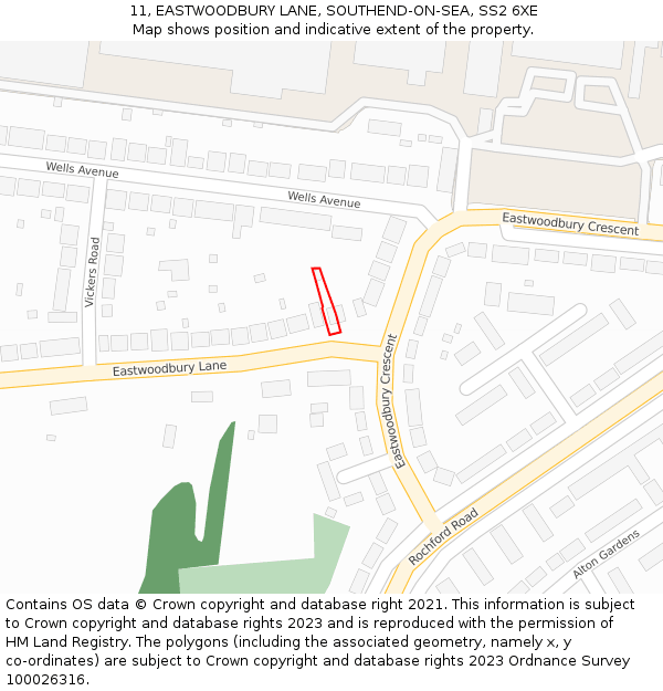 11, EASTWOODBURY LANE, SOUTHEND-ON-SEA, SS2 6XE: Location map and indicative extent of plot