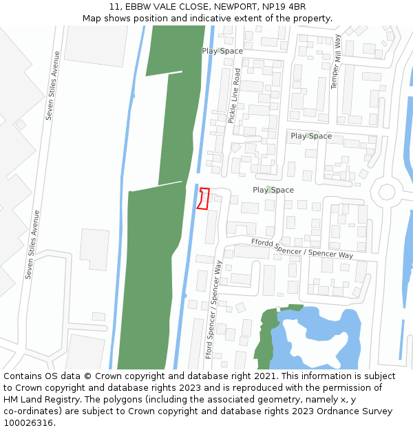 11, EBBW VALE CLOSE, NEWPORT, NP19 4BR: Location map and indicative extent of plot