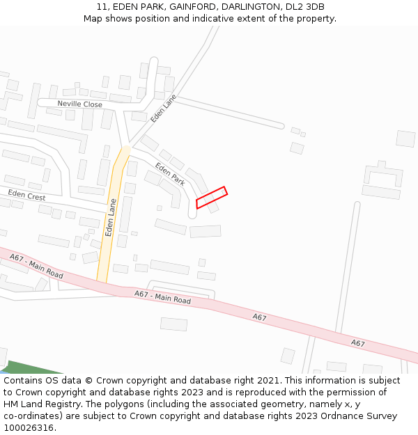 11, EDEN PARK, GAINFORD, DARLINGTON, DL2 3DB: Location map and indicative extent of plot