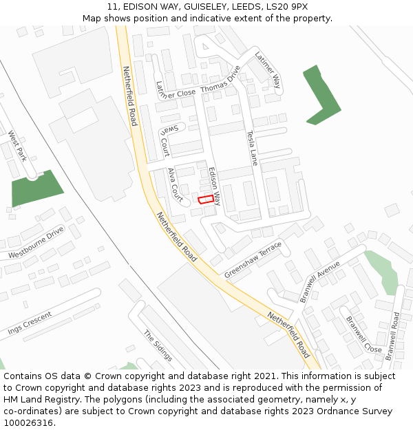 11, EDISON WAY, GUISELEY, LEEDS, LS20 9PX: Location map and indicative extent of plot