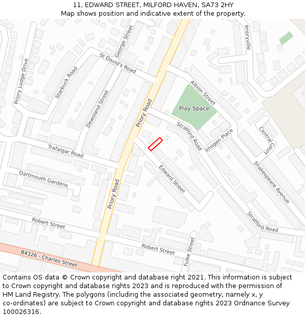 11, EDWARD STREET, MILFORD HAVEN, SA73 2HY: Location map and indicative extent of plot
