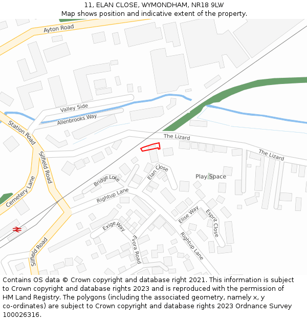 11, ELAN CLOSE, WYMONDHAM, NR18 9LW: Location map and indicative extent of plot