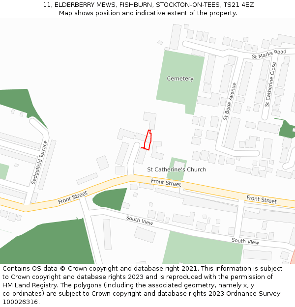 11, ELDERBERRY MEWS, FISHBURN, STOCKTON-ON-TEES, TS21 4EZ: Location map and indicative extent of plot
