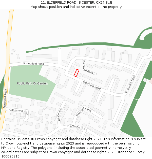 11, ELDERFIELD ROAD, BICESTER, OX27 8UE: Location map and indicative extent of plot