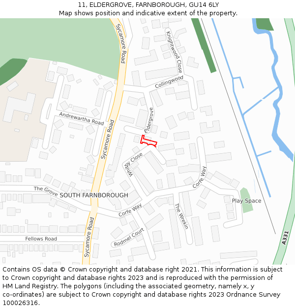 11, ELDERGROVE, FARNBOROUGH, GU14 6LY: Location map and indicative extent of plot