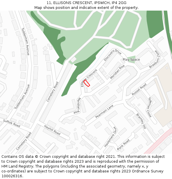 11, ELLISONS CRESCENT, IPSWICH, IP4 2GG: Location map and indicative extent of plot