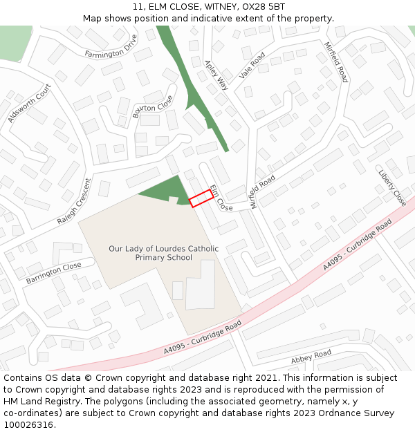 11, ELM CLOSE, WITNEY, OX28 5BT: Location map and indicative extent of plot