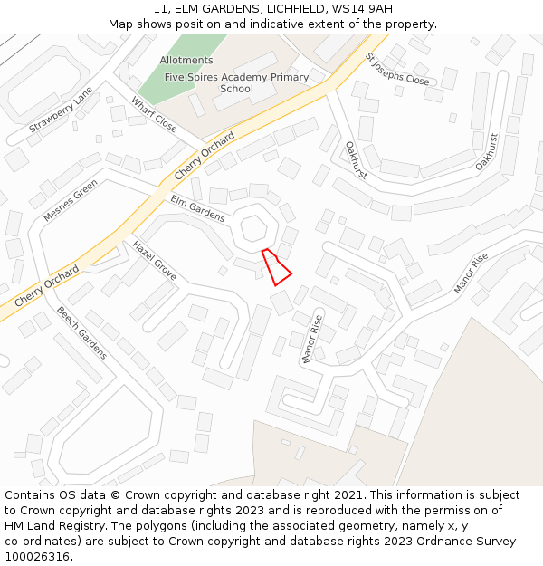 11, ELM GARDENS, LICHFIELD, WS14 9AH: Location map and indicative extent of plot