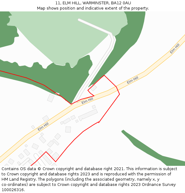 11, ELM HILL, WARMINSTER, BA12 0AU: Location map and indicative extent of plot