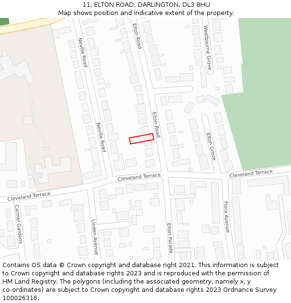 11, ELTON ROAD, DARLINGTON, DL3 8HU: Location map and indicative extent of plot