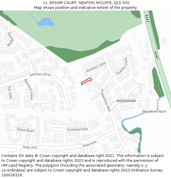 11, EPSOM COURT, NEWTON AYCLIFFE, DL5 4YG: Location map and indicative extent of plot