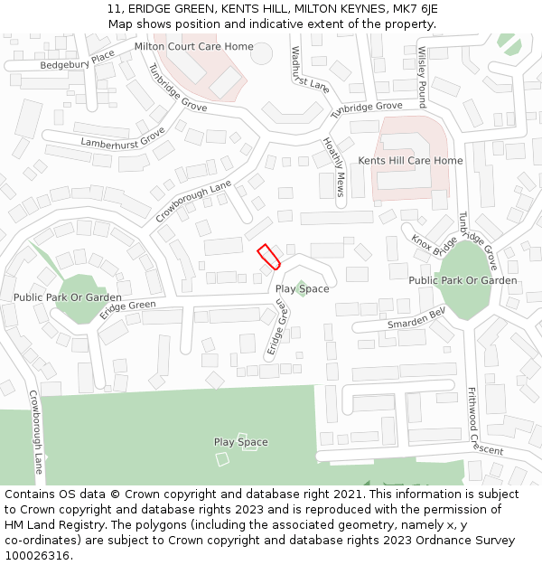 11, ERIDGE GREEN, KENTS HILL, MILTON KEYNES, MK7 6JE: Location map and indicative extent of plot