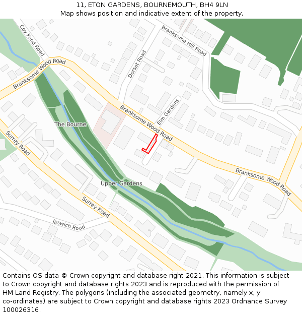 11, ETON GARDENS, BOURNEMOUTH, BH4 9LN: Location map and indicative extent of plot