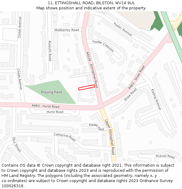 11, ETTINGSHALL ROAD, BILSTON, WV14 9UL: Location map and indicative extent of plot