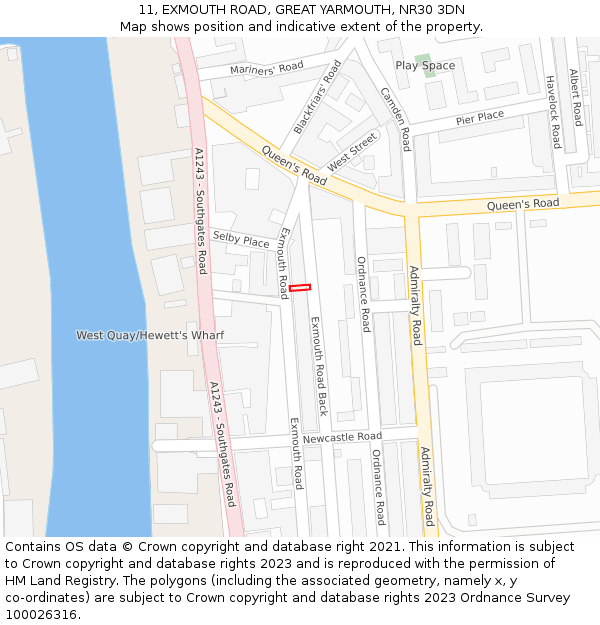 11, EXMOUTH ROAD, GREAT YARMOUTH, NR30 3DN: Location map and indicative extent of plot