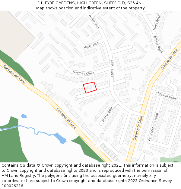 11, EYRE GARDENS, HIGH GREEN, SHEFFIELD, S35 4NU: Location map and indicative extent of plot
