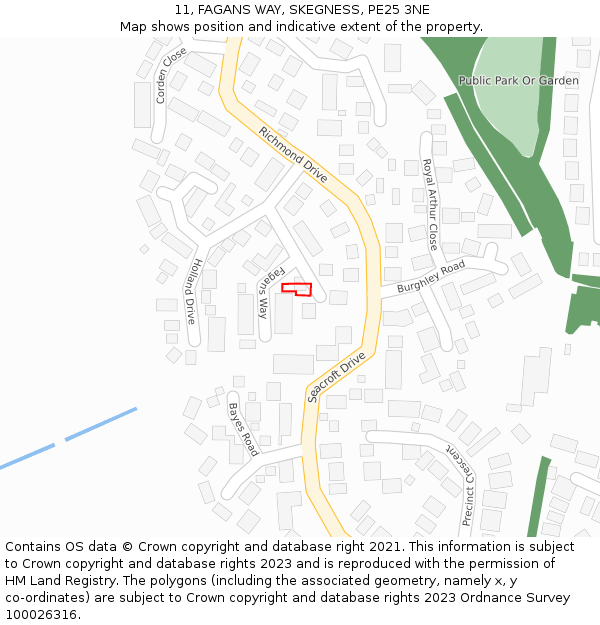 11, FAGANS WAY, SKEGNESS, PE25 3NE: Location map and indicative extent of plot