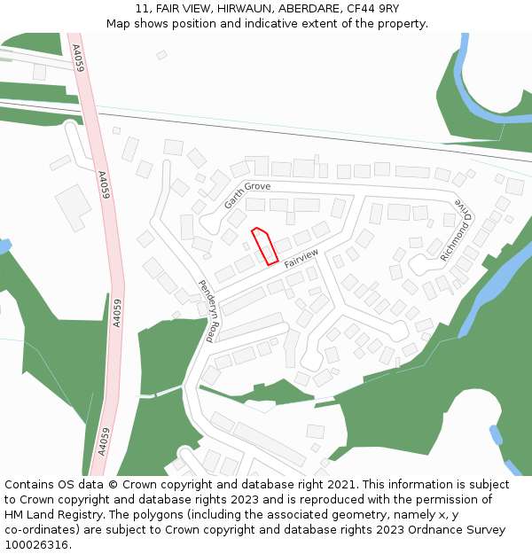 11, FAIR VIEW, HIRWAUN, ABERDARE, CF44 9RY: Location map and indicative extent of plot