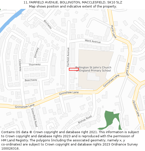 11, FAIRFIELD AVENUE, BOLLINGTON, MACCLESFIELD, SK10 5LZ: Location map and indicative extent of plot