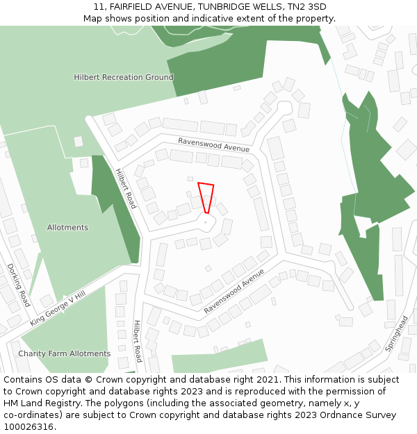 11, FAIRFIELD AVENUE, TUNBRIDGE WELLS, TN2 3SD: Location map and indicative extent of plot