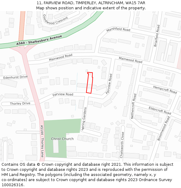 11, FAIRVIEW ROAD, TIMPERLEY, ALTRINCHAM, WA15 7AR: Location map and indicative extent of plot