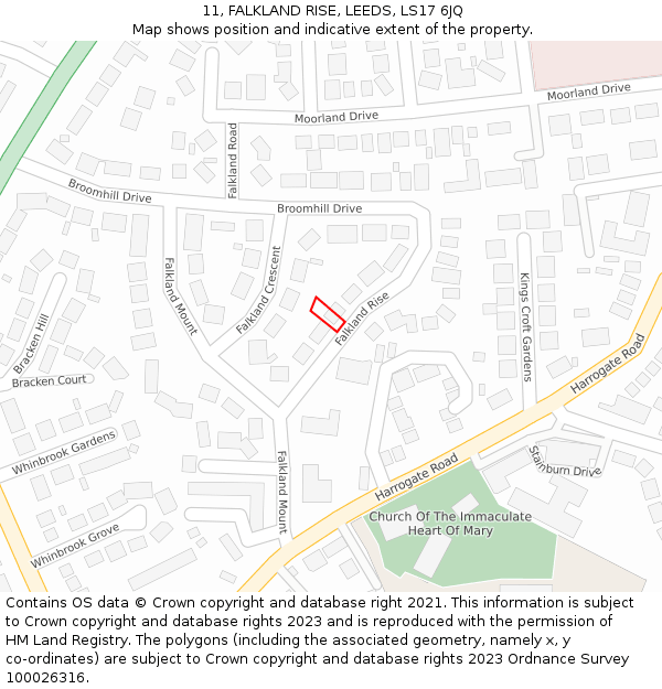 11, FALKLAND RISE, LEEDS, LS17 6JQ: Location map and indicative extent of plot