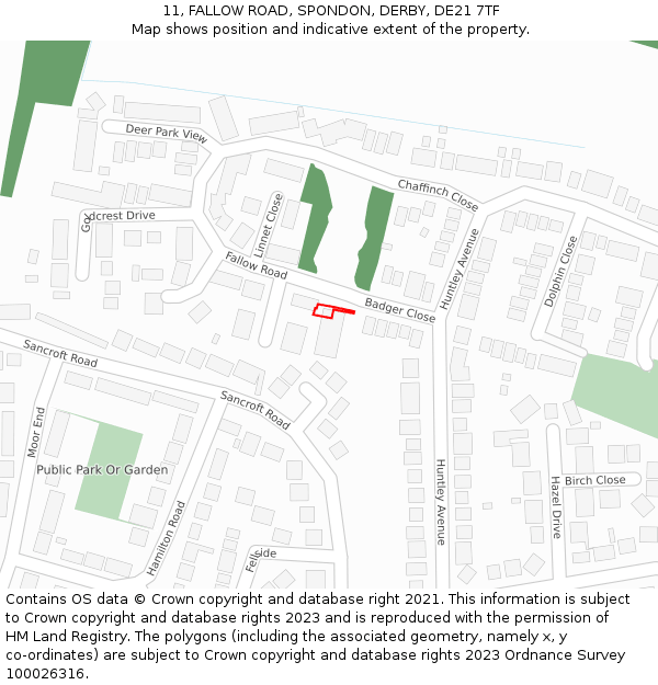 11, FALLOW ROAD, SPONDON, DERBY, DE21 7TF: Location map and indicative extent of plot