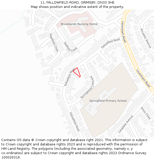 11, FALLOWFIELD ROAD, GRIMSBY, DN33 3HE: Location map and indicative extent of plot