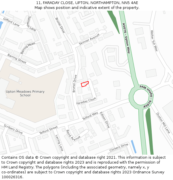 11, FARADAY CLOSE, UPTON, NORTHAMPTON, NN5 4AE: Location map and indicative extent of plot