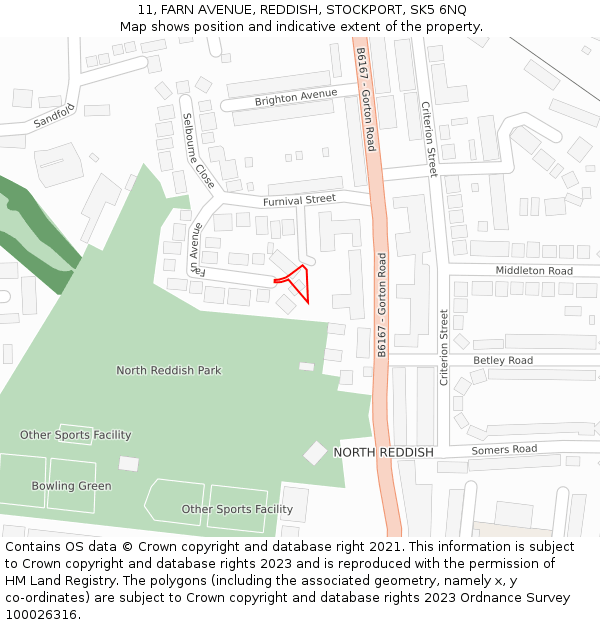 11, FARN AVENUE, REDDISH, STOCKPORT, SK5 6NQ: Location map and indicative extent of plot