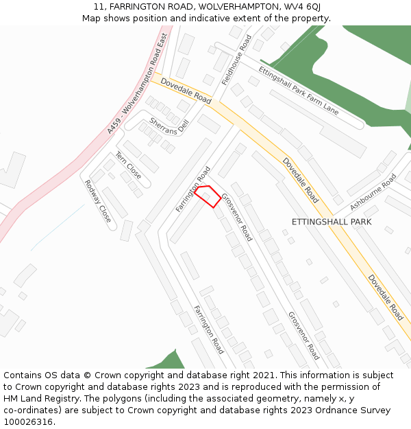 11, FARRINGTON ROAD, WOLVERHAMPTON, WV4 6QJ: Location map and indicative extent of plot