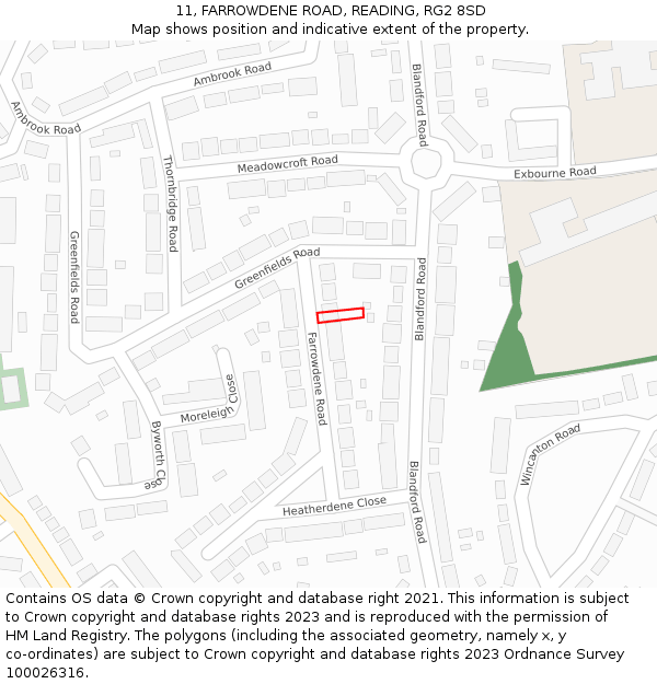 11, FARROWDENE ROAD, READING, RG2 8SD: Location map and indicative extent of plot