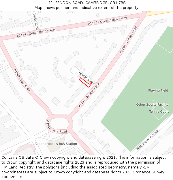 11, FENDON ROAD, CAMBRIDGE, CB1 7RS: Location map and indicative extent of plot