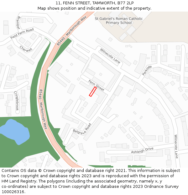 11, FENN STREET, TAMWORTH, B77 2LP: Location map and indicative extent of plot