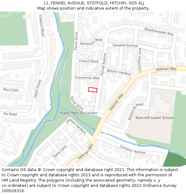 11, FENNEL AVENUE, STOTFOLD, HITCHIN, SG5 4LJ: Location map and indicative extent of plot
