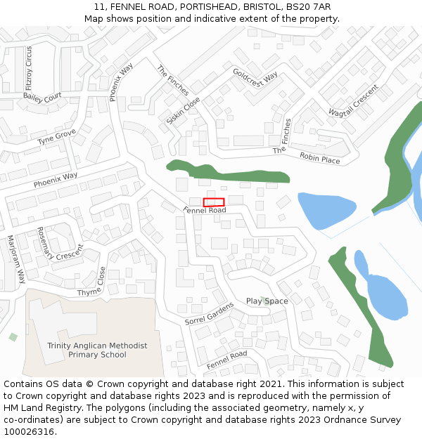 11, FENNEL ROAD, PORTISHEAD, BRISTOL, BS20 7AR: Location map and indicative extent of plot