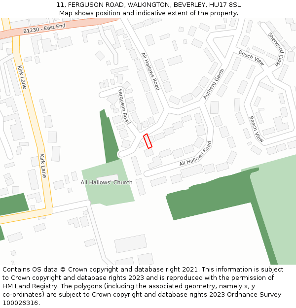 11, FERGUSON ROAD, WALKINGTON, BEVERLEY, HU17 8SL: Location map and indicative extent of plot
