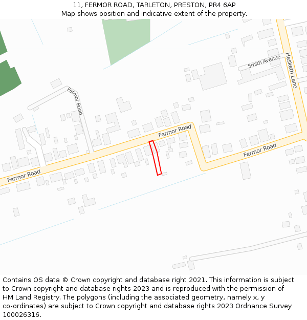 11, FERMOR ROAD, TARLETON, PRESTON, PR4 6AP: Location map and indicative extent of plot