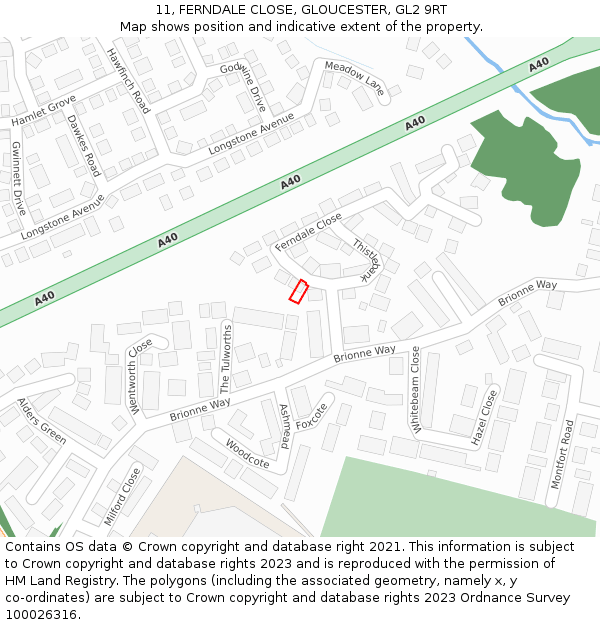 11, FERNDALE CLOSE, GLOUCESTER, GL2 9RT: Location map and indicative extent of plot