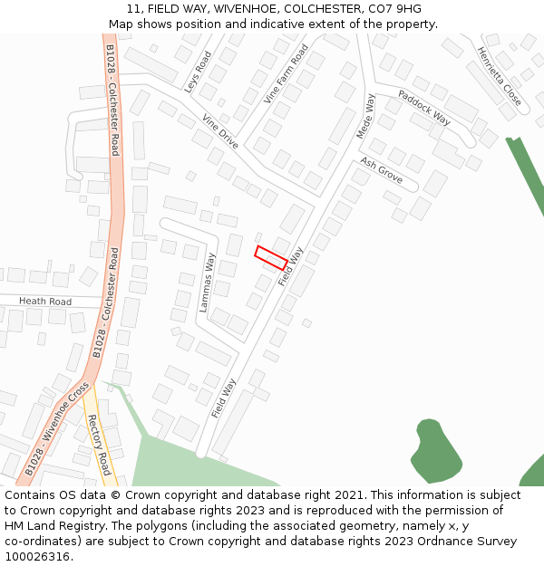 11, FIELD WAY, WIVENHOE, COLCHESTER, CO7 9HG: Location map and indicative extent of plot