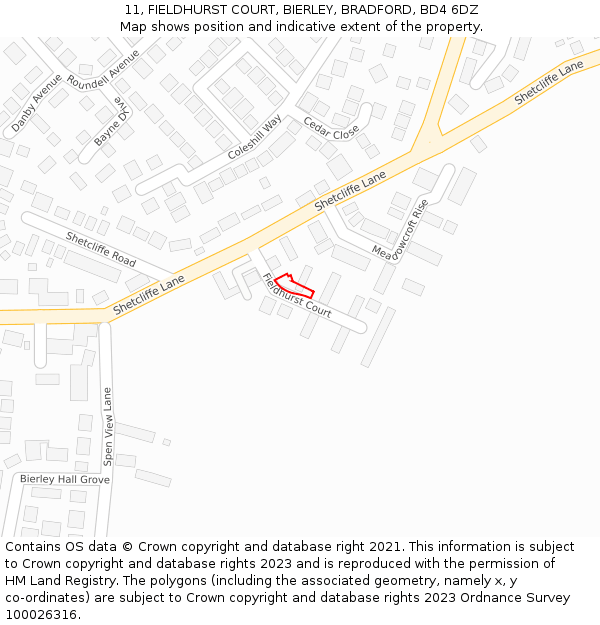 11, FIELDHURST COURT, BIERLEY, BRADFORD, BD4 6DZ: Location map and indicative extent of plot