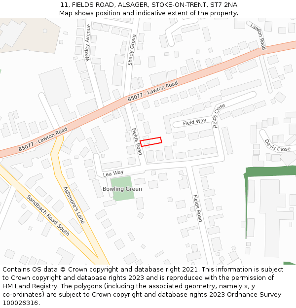11, FIELDS ROAD, ALSAGER, STOKE-ON-TRENT, ST7 2NA: Location map and indicative extent of plot