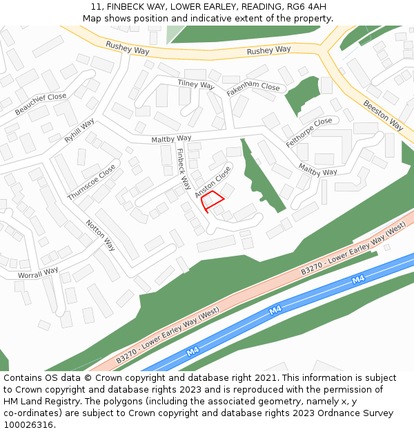11, FINBECK WAY, LOWER EARLEY, READING, RG6 4AH: Location map and indicative extent of plot