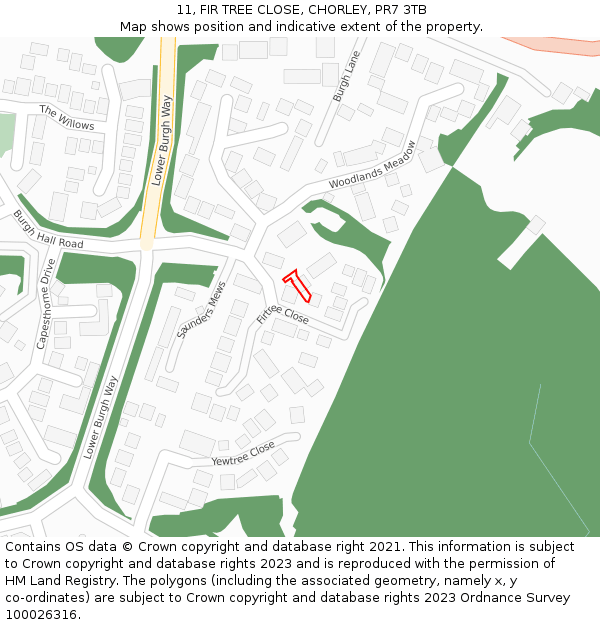 11, FIR TREE CLOSE, CHORLEY, PR7 3TB: Location map and indicative extent of plot