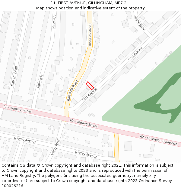 11, FIRST AVENUE, GILLINGHAM, ME7 2LH: Location map and indicative extent of plot